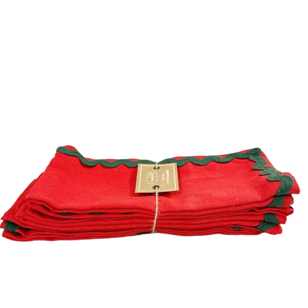 NEW Mud Pie Red RIC RAC NAPKIN Set/4